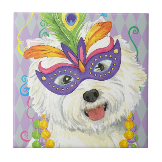 Mardi Gras Westie Tegeltje (Voorkant)