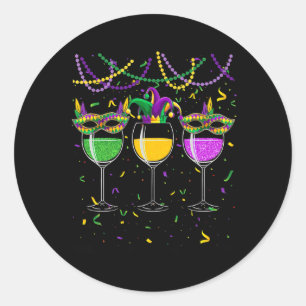 Mardi Gras Wine Glasses Mask Beads Jester Pet Ronde Sticker