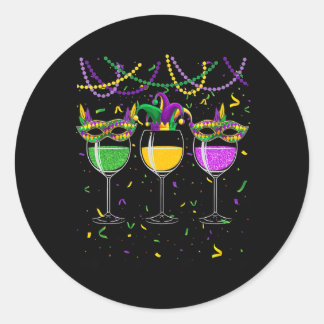 Mardi Gras Wine Glasses Mask Beads Jester Pet Ronde Sticker