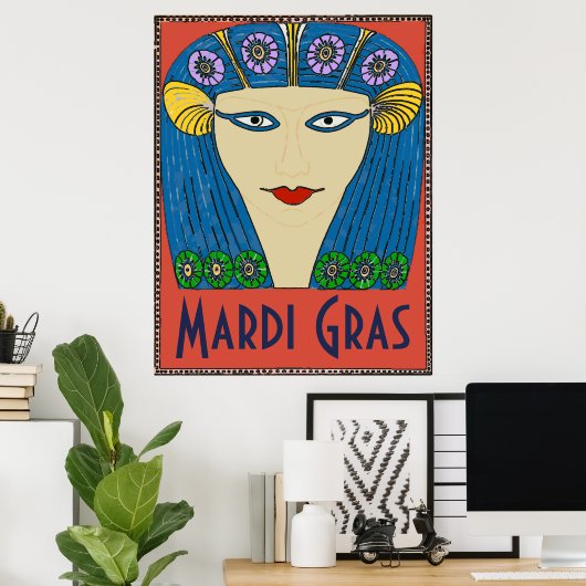 Mardi Gras Woman Face Poster (Thuiskantoor)