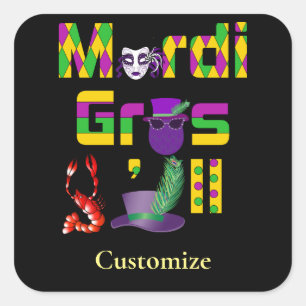 Mardi Gras Y'all Thunder_Cove Vierkante Sticker