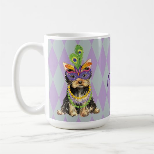 Mardi Gras Yorkie Koffiemok (Links)