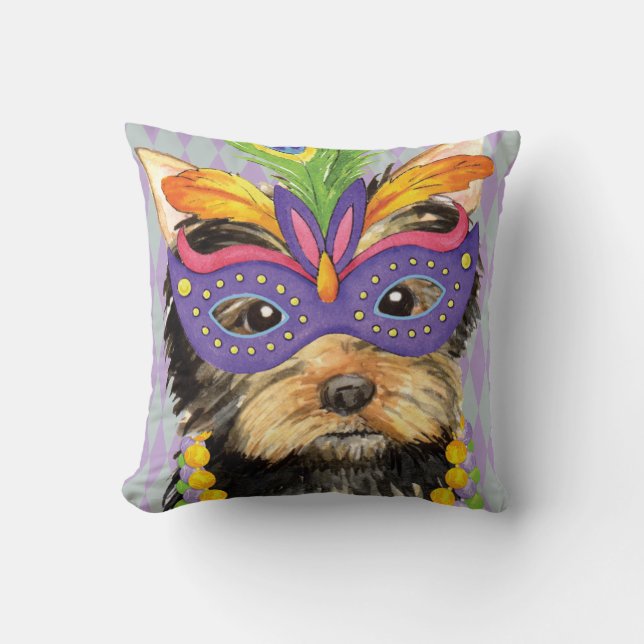 Mardi Gras Yorkie Kussen (Voorkant)