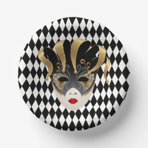 Mardi Gras Zwart & Wit Diamant Papieren Kommen