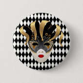 Mardi Gras Zwart & Wit Diamant Ronde Button 5,7 Cm (Voorkant)