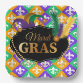 Mardi Grass Fleur de Lis Papieren Bordje (Voorkant)