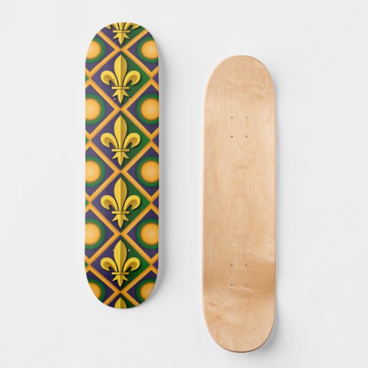 Mardi grass patroon met gouden fleur-de-lis skateboard (Voorkant)