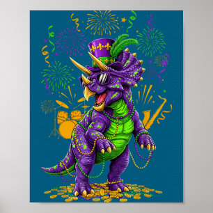 Mardi grawr T-Rex dino mardi gras met zonnebril Poster