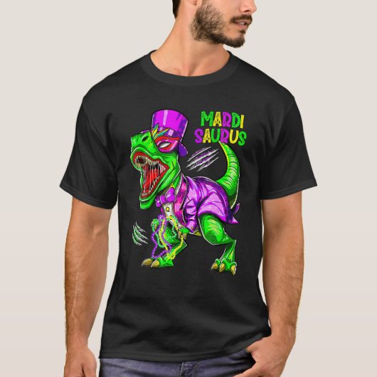 Mardi Grawr T Rex Dinosaur Bead Mardi Gras Partij  T-shirt (Voorkant)