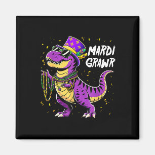 Mardi Grawr T Rex Dinosaur Mardi Gras Bead Costume Magneet