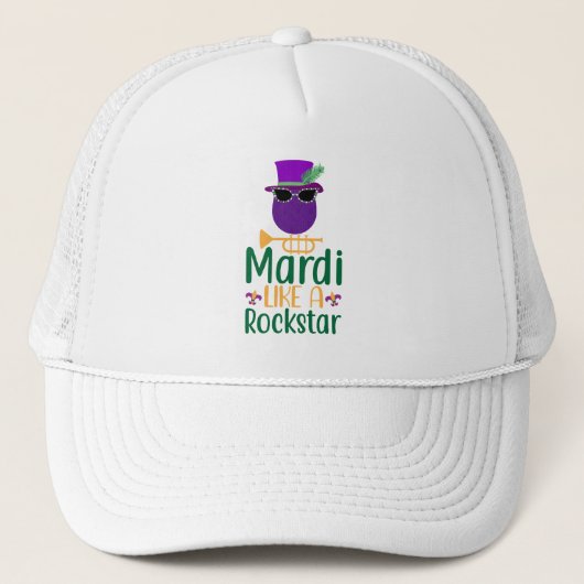 Mardi like a Rockstar Typography Trucker Hat Pet (Voorkant)