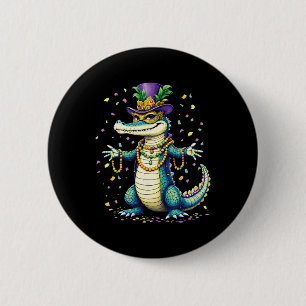Mardigator Alligator Bruh Funny Mardi Gras Kostuum Ronde Button 5,7 Cm