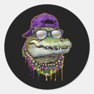 Mardigator Mardi Gras Alligator Kostuum Mannen Vro Ronde Sticker