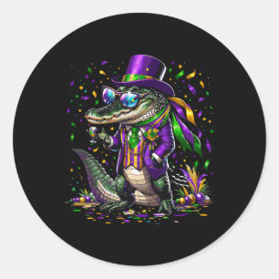 Mardigator Mardi Gras Alligator Kostuum Mannen Vro Ronde Sticker