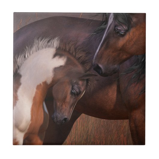 Mare and Foal Art Tile Tegeltje (Voorkant)