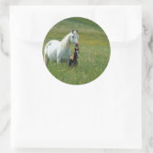 Mare en Foal in Tall Grass Ronde Sticker (Tas)