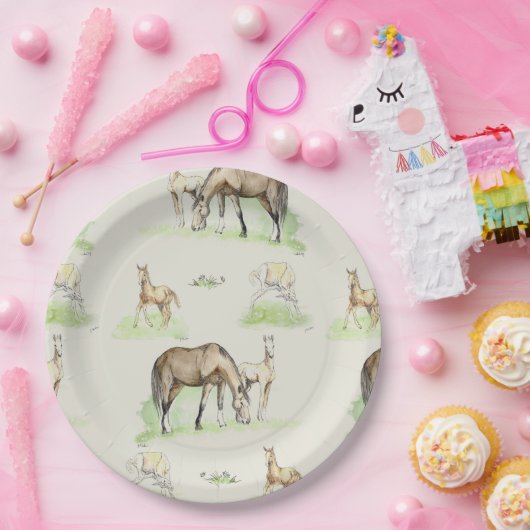 Mare en Horse Foal Pattern Papieren Bordje (Feest)