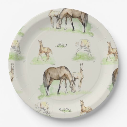 Mare en Horse Foal Pattern Papieren Bordje (Voorkant)