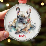 Mare French Bulldog Ornement de Noël<br><div class="desc">Mignonne ornement de Noël de Bulldog français pour votre Frenchie ! L'aquarelle originale de Nicole. Personnalisez avec un nom personnalisé.</div>