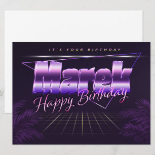 Marek prénom carte rétro lilas anniversaire