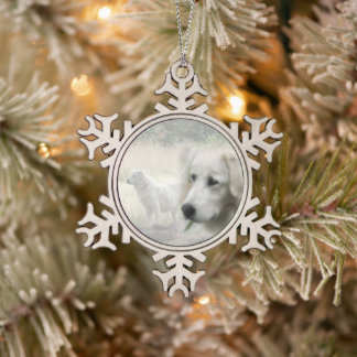 Maremma sheepdog guardian tin sneeuwvlok ornament