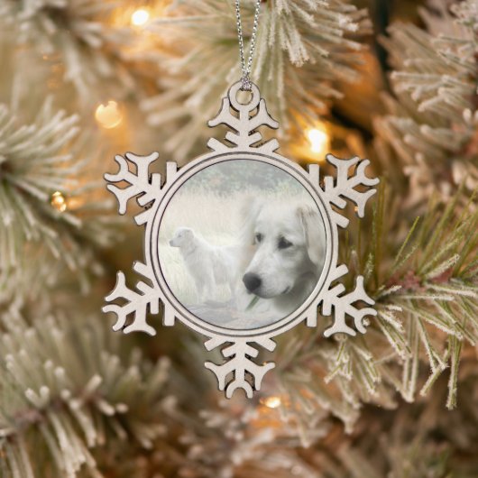 Maremma sheepdog guardian tin sneeuwvlok ornament (Boom)