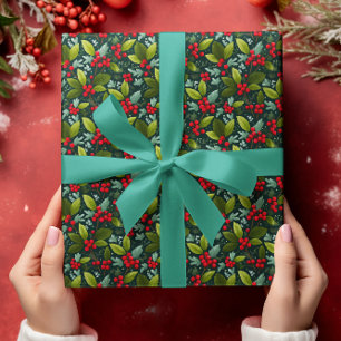 Maretak- en hulstbladeren cadeaupapier