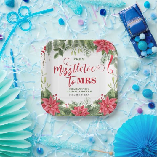 Maretak Voor Mrs Winter Poinsettia Bruidsfeest Papieren Bordje (Feest)