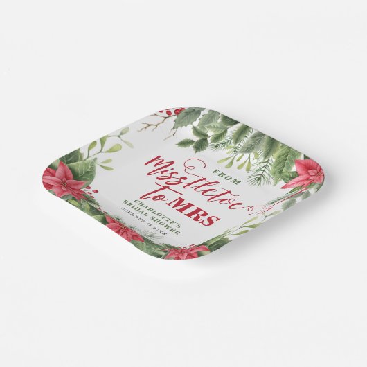 Maretak Voor Mrs Winter Poinsettia Bruidsfeest Papieren Bordje (Gebogen)