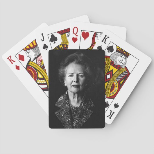 Margaret Thatcher die kaarten speelt (zwart en wit (Achterkant)
