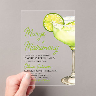 Margarita Margs & Huwelijkscocktail Bachelorette Acryl Uitnodigingen