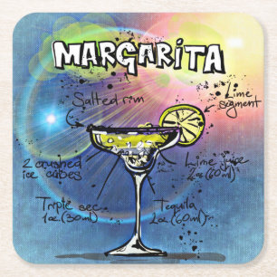 Margarita Recipe Blue Bar Vierkante Kartonnen Onderzetter