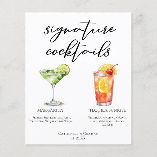 Margarita Tequila Sunrise Wedding Cocktails Menu (Voorkant)