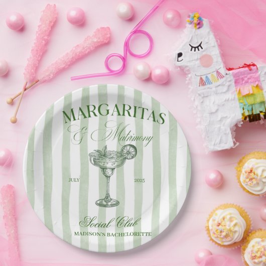 Margaritas and Matrimony Striped Bachelorette Papieren Bordje (Feest)