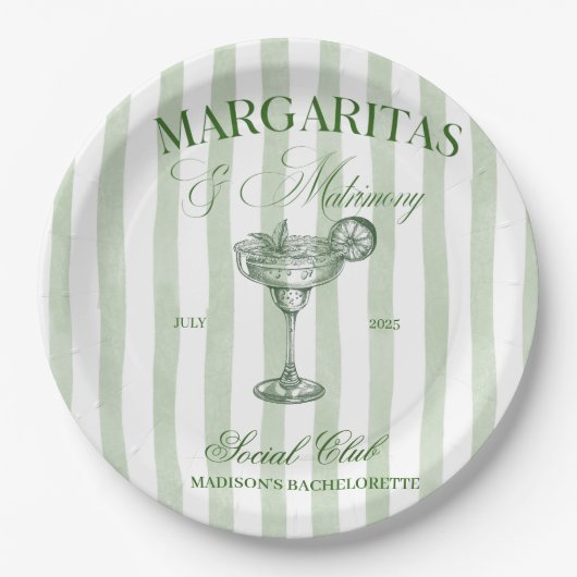 Margaritas and Matrimony Striped Bachelorette Papieren Bordje (Voorkant)