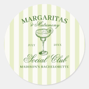 Margaritas en het Huwelijk Groen Gestreepte Ronde Sticker