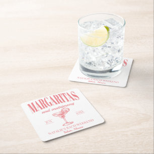 Margaritas En Huwelijk Gepersonaliseerde Bachelore Vierkante Kartonnen Onderzetter