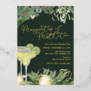 Margaritas en Mistletoe Cocktail Party Gold Folie Uitnodiging