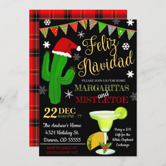 Margaritas et Mistletoe Invitation (Devant / Derrière)