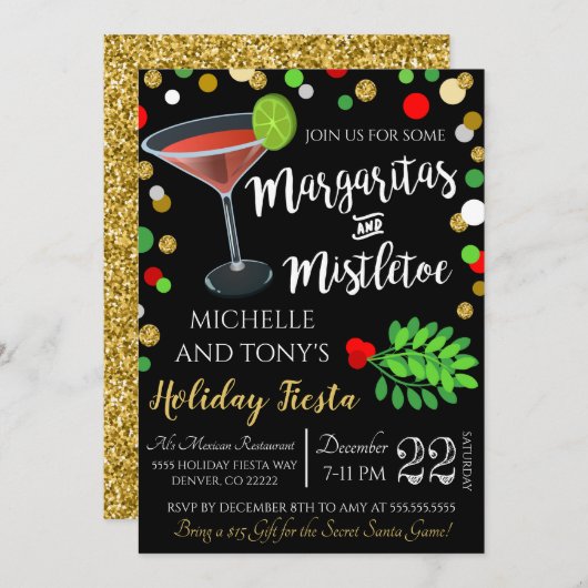 Margaritas Et Mistletoe Invitation Noël (Devant / Derrière)