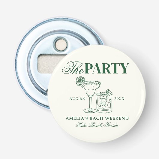 Margaritas & Huwelijk Bachelorette De Party Button Flesopener (Voorkant)