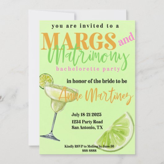 Marges et mariage Bachelorette Invitation (Devant)