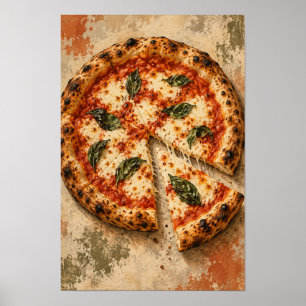 Margherita Pizza met verse basilicum – Rustieke It Poster