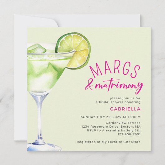 Margs and Matrimony Lime Groen Roze Vrijgezellenfe Kaart (Voorkant)