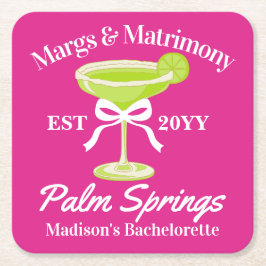 Margs en Huwelijk Margaritas Bachelorette Party Vierkante Kartonnen Onderzetter