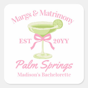Margs en Huwelijk Margaritas Bachelorette Party Vierkante Sticker