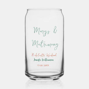 Margs en huwelijk voeg naam datum vrijgezellenfees blikvorm glas