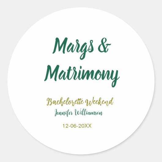 Margs en huwelijk voeg naam datum vrijgezellenfees ronde sticker (Voorkant)