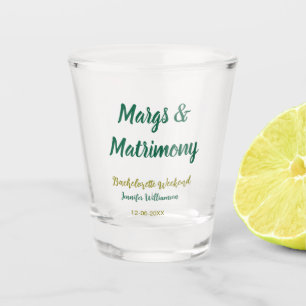 Margs en huwelijk voeg naam datum vrijgezellenfees shot glas