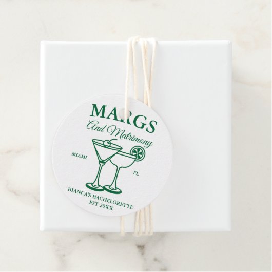 Margs en Matrimony Beach Bachelorette feest Bedankjes Labels (In situ)